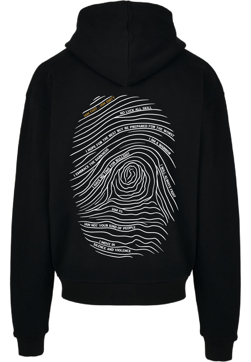 Mockups des Fast & Dirty Heavy Hoodies mit detaillierten und stylischem Fingerprint Design - Streetgear Design