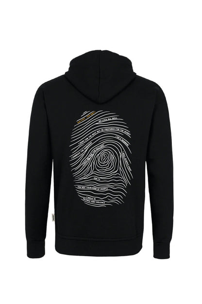 Mockup der Rückseite des Fast & Dirty Gear light Hoodie mit Fingerprint Design